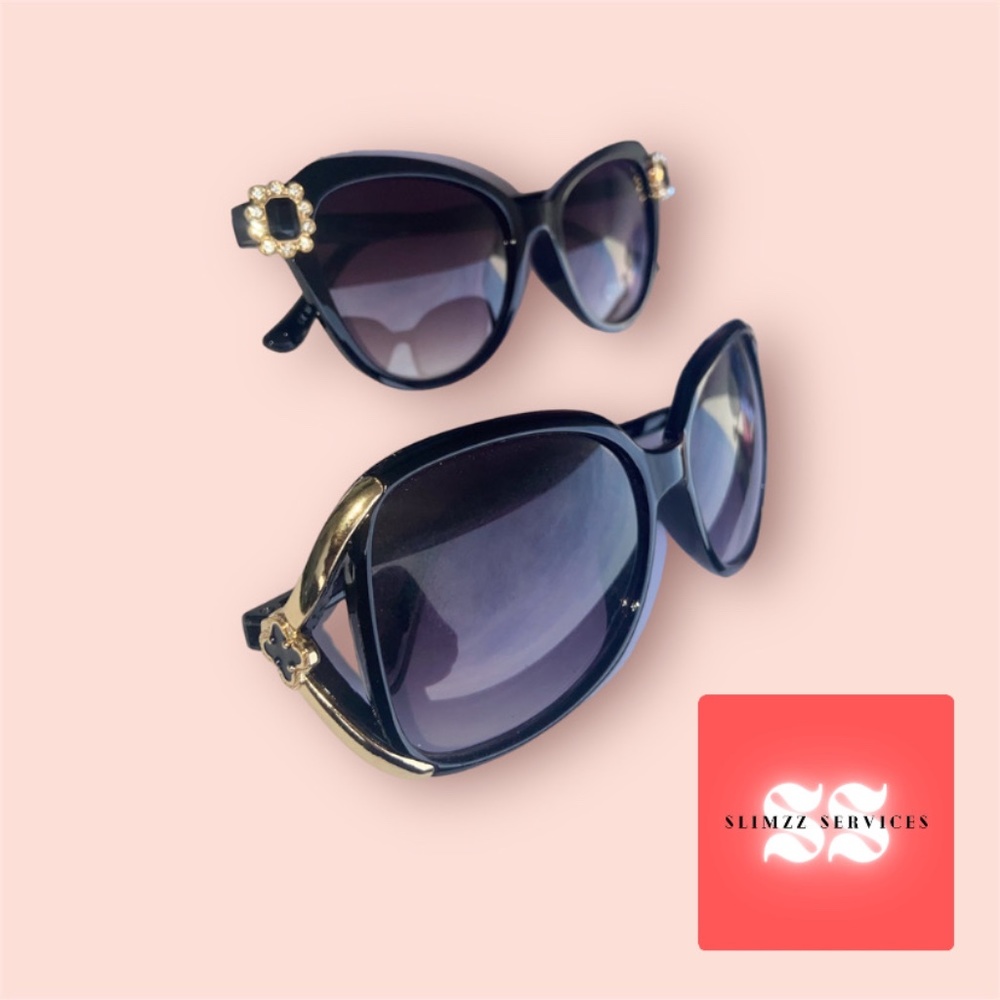 SOLD❌ • 2 Pairs Of Black & Gold Women’s Y2K Style Sunglasses💅🏽⭐️